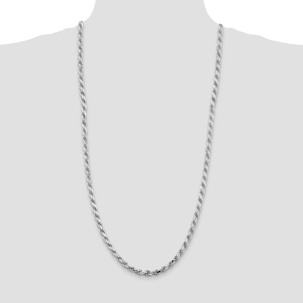 Sterling Silver Rhodium-Plated 5.75mm Diamond-Cut Rope Chain Necklace - 30 Inches by Lumare Gioia
