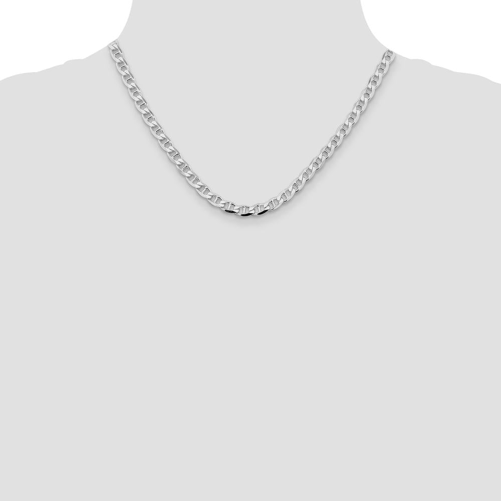Sterling Silver Rhodium-Plated 5.7mm Diamond-Cut Flat Anchor Curb Chain - 18" Length by Lumare Gioia