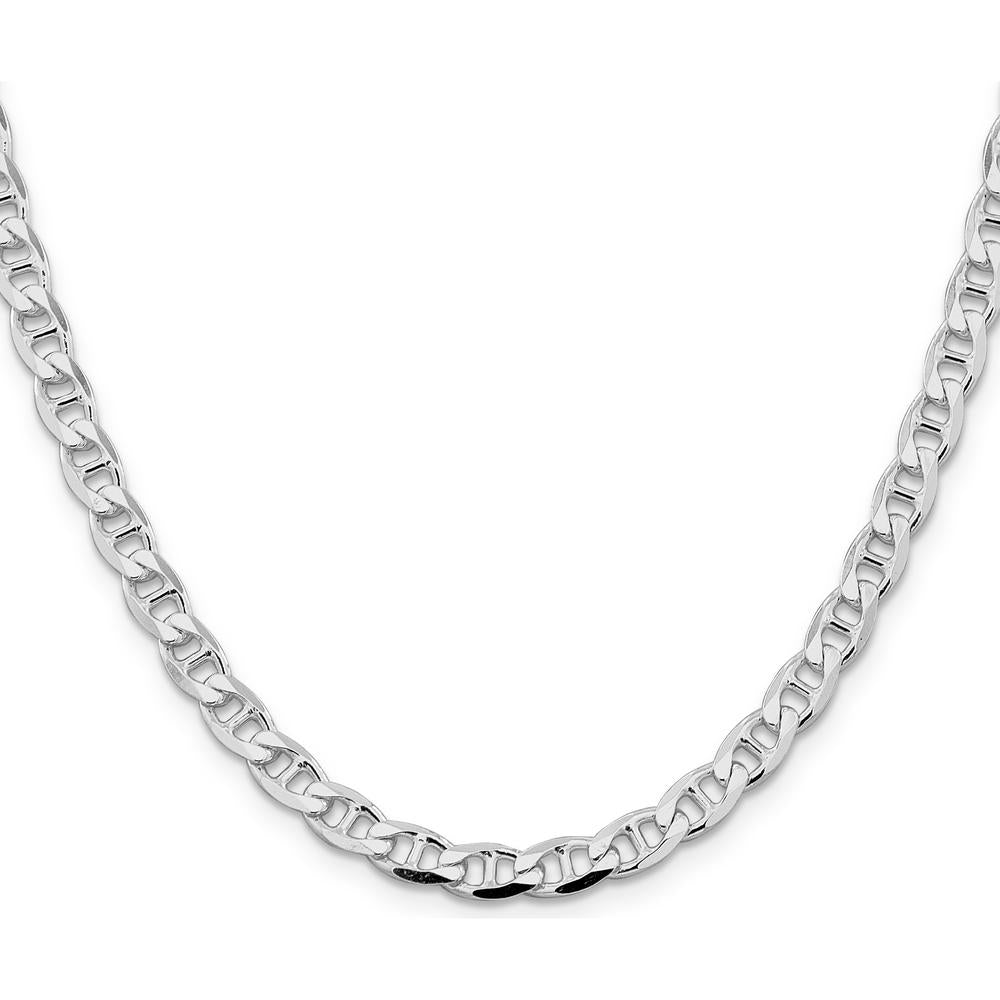 Sterling Silver Rhodium-Plated 5.7mm Diamond-Cut Flat Anchor Curb Chain - 20" Length by Lumare Gioia