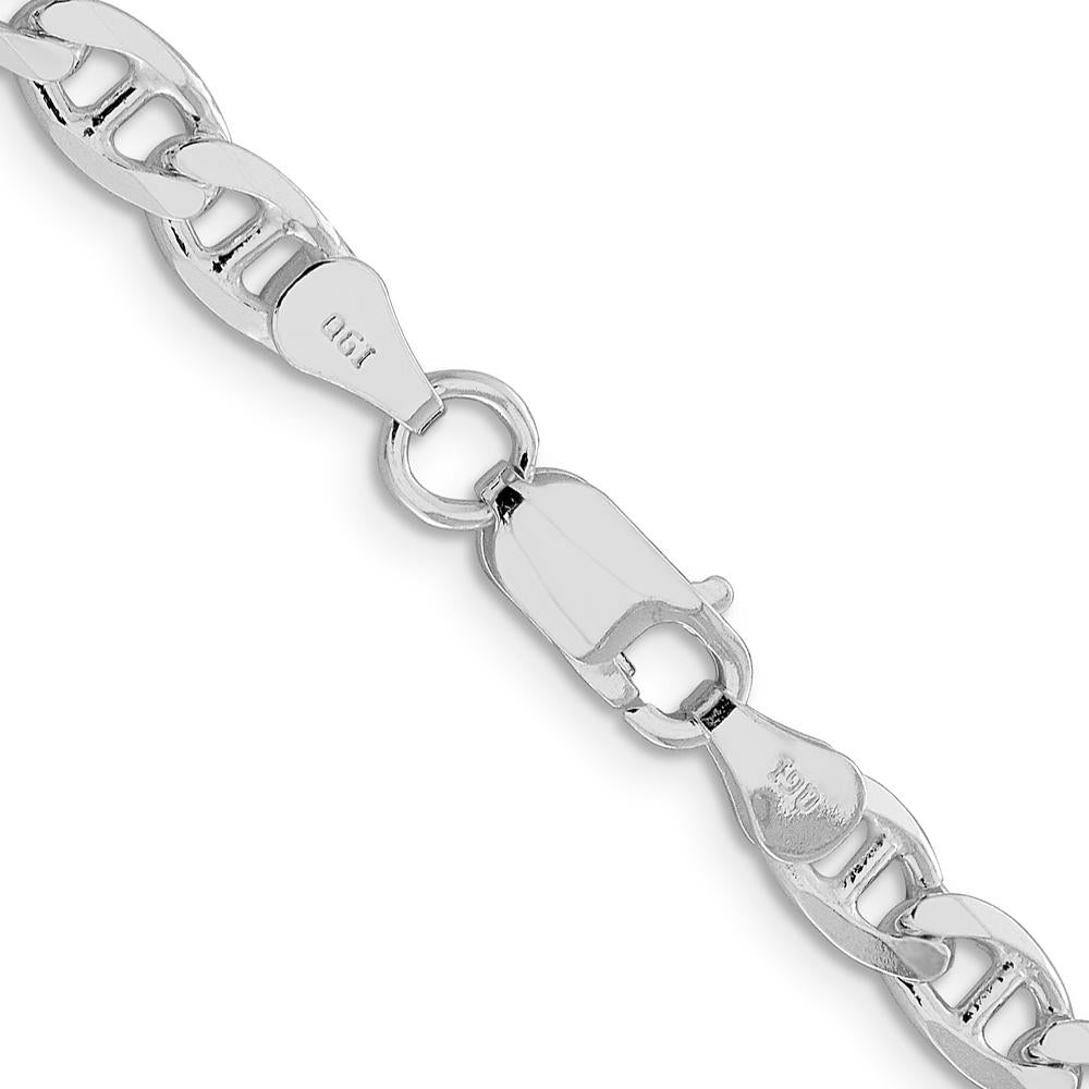 Sterling Silver Rhodium-Plated 5.7mm Diamond-Cut Flat Anchor Curb Chain - 20" Length by Lumare Gioia