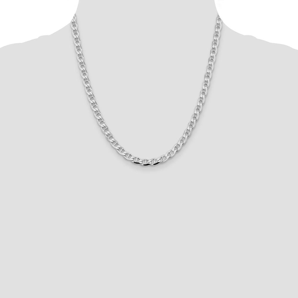 Sterling Silver Rhodium-Plated 5.7mm Diamond-Cut Flat Anchor Curb Chain - 20" Length by Lumare Gioia