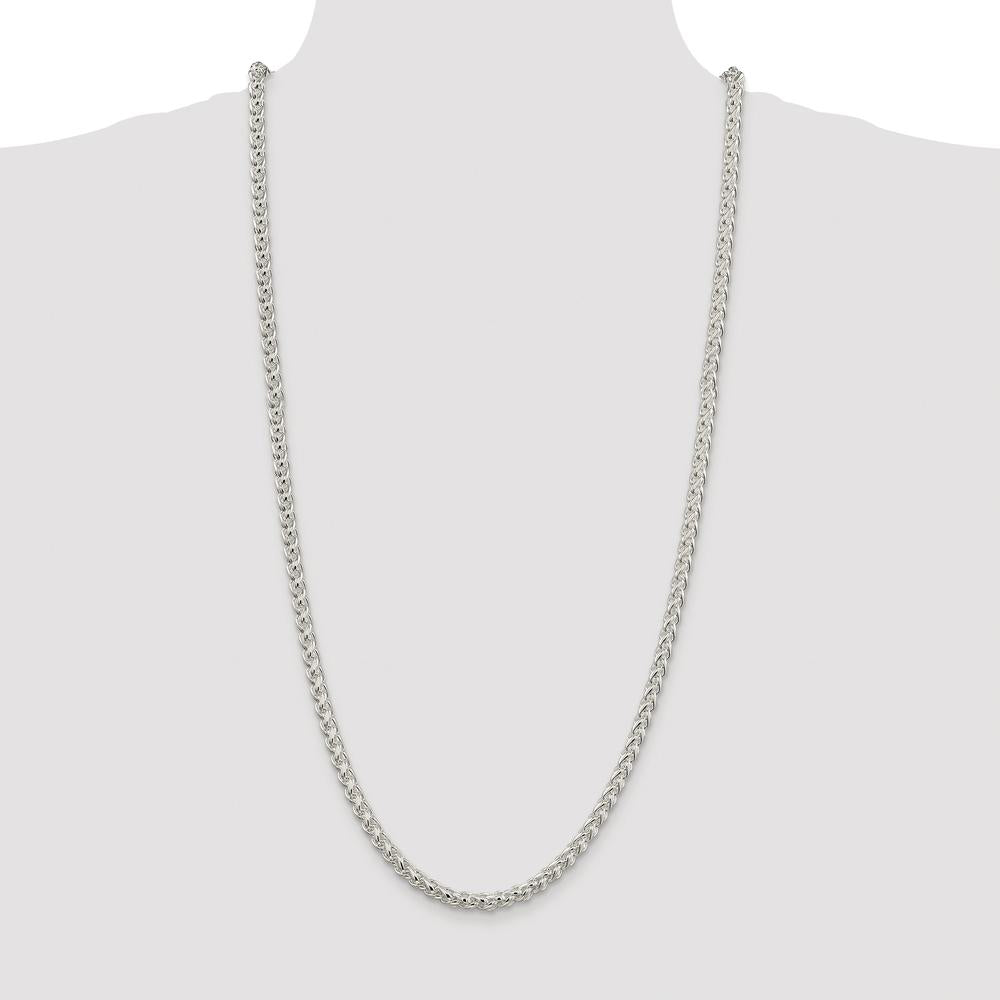 Sterling Silver Rhodium-Plated 5mm Round Spiga Chain Necklace - 30 inches in Length by Lumare Gioia