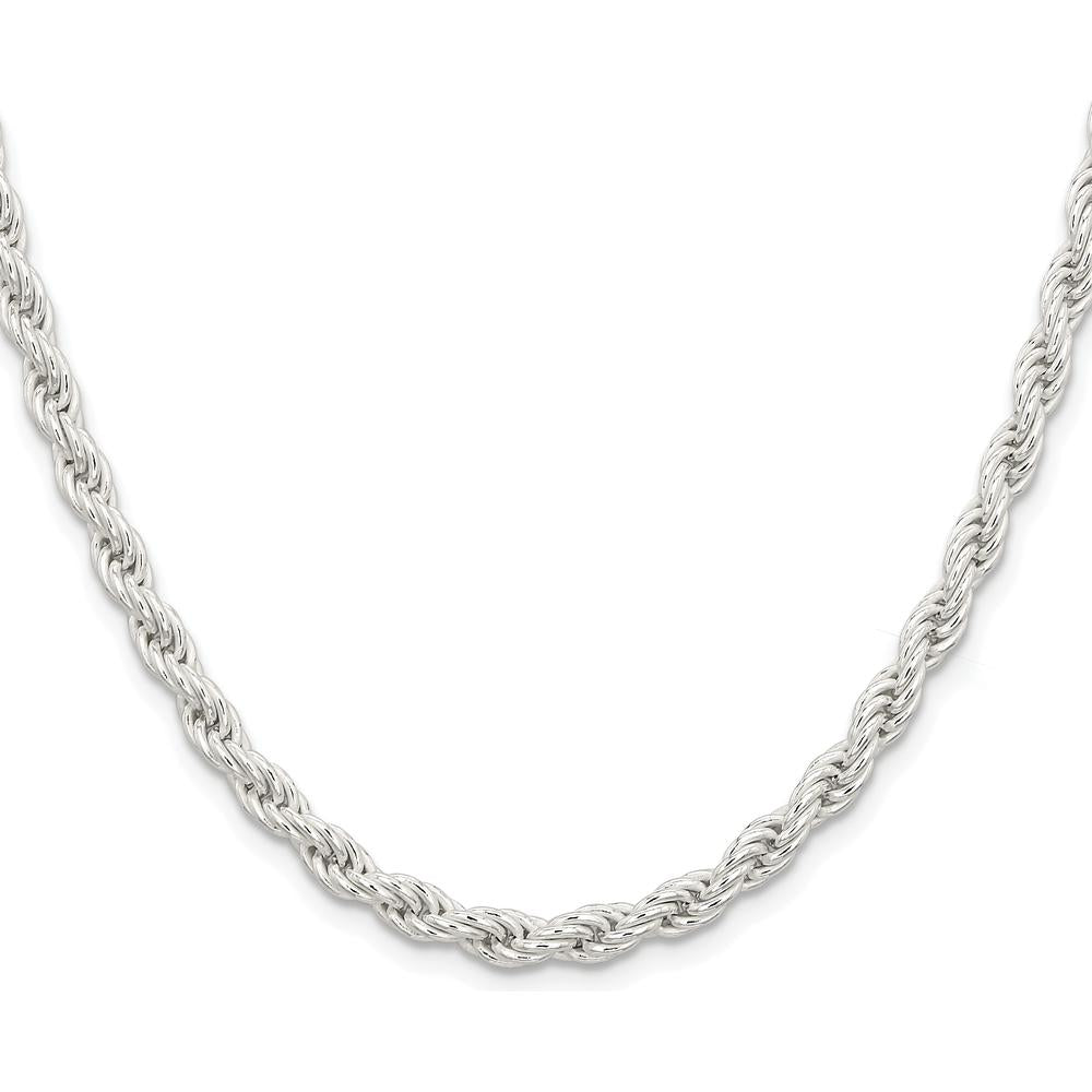 Sterling Silver Rhodium-Plated 5mm Solid Rope Chain - 30 Inches, Lobster Clasp by Lumare Gioia