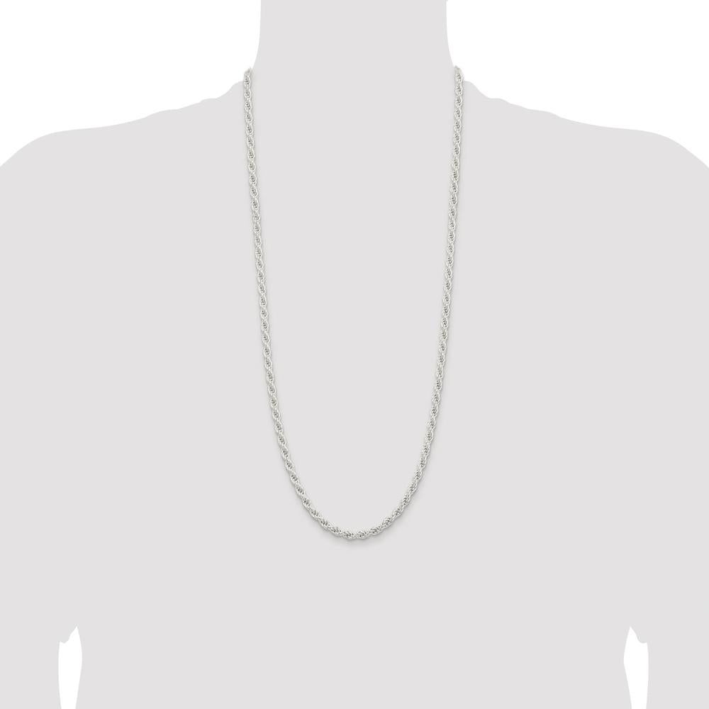 Sterling Silver Rhodium-Plated 5mm Solid Rope Chain - 30 Inches, Lobster Clasp by Lumare Gioia