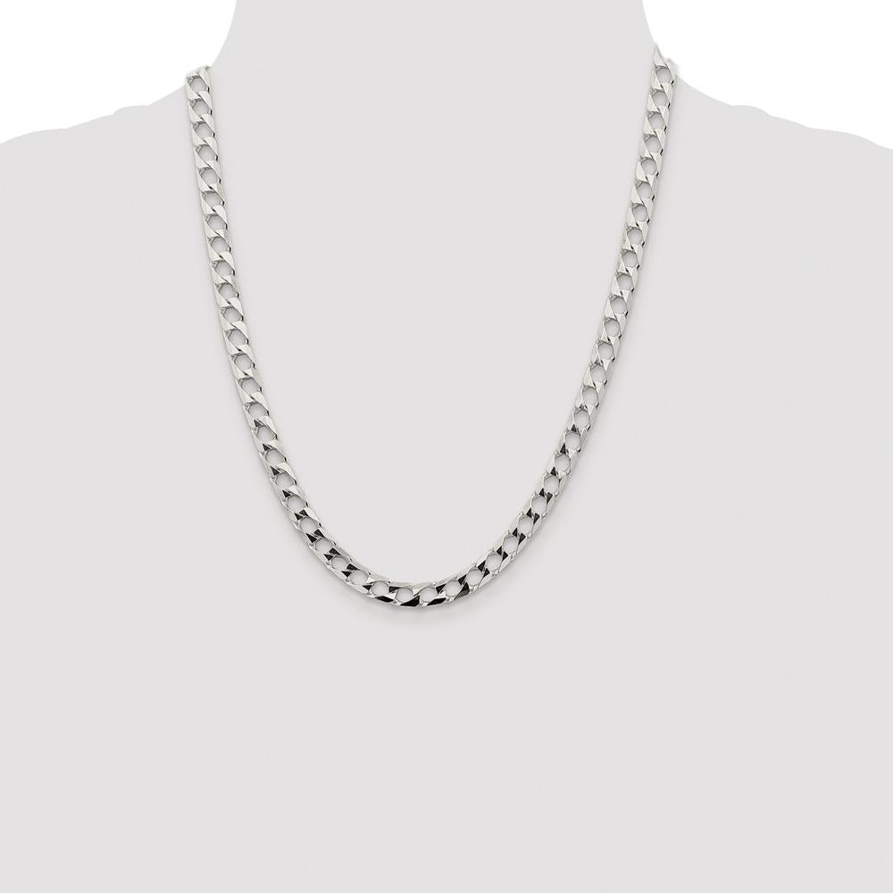 Sterling Silver Rhodium-Plated 6.25mm Diamond-Cut Square Curb Chain Necklace - 22 Inches by Lumare Gioia