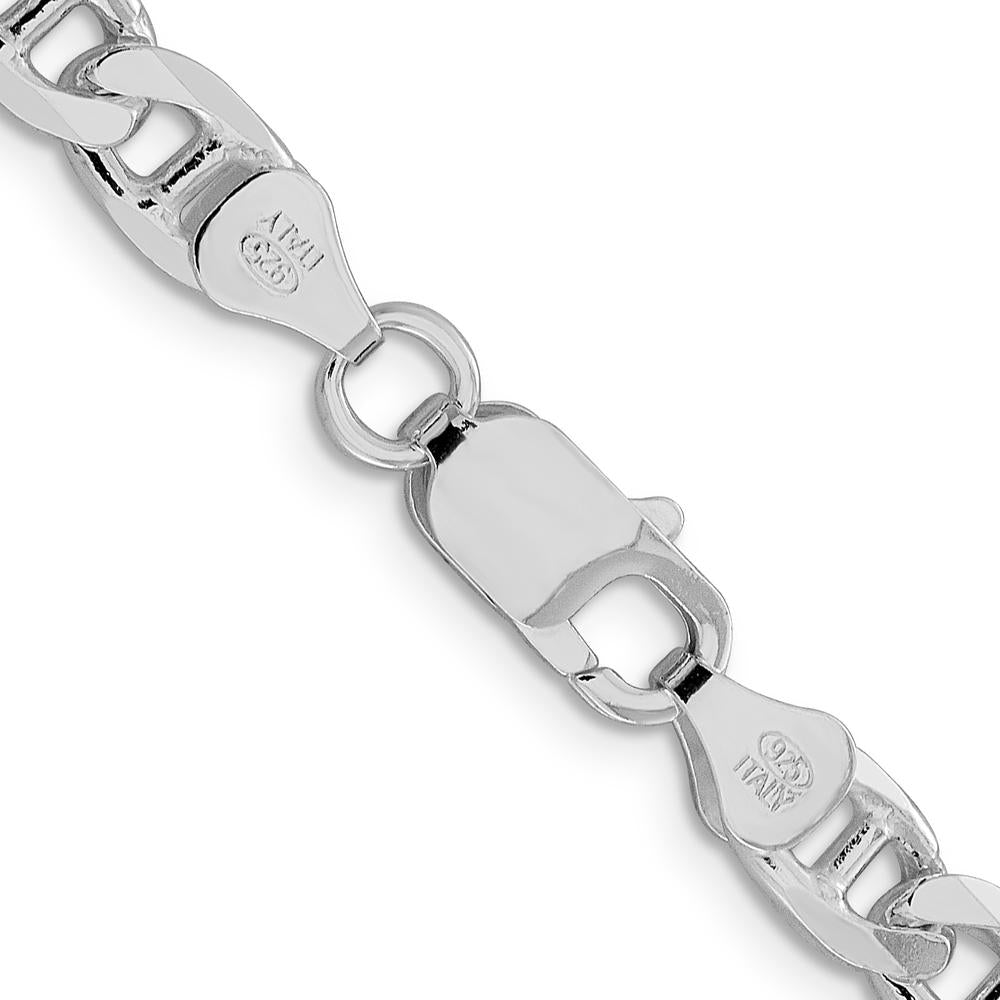 Sterling Silver Rhodium-Plated 6.5mm Diamond-Cut Anchor Curb Chain - 22" Length by Lumare Gioia