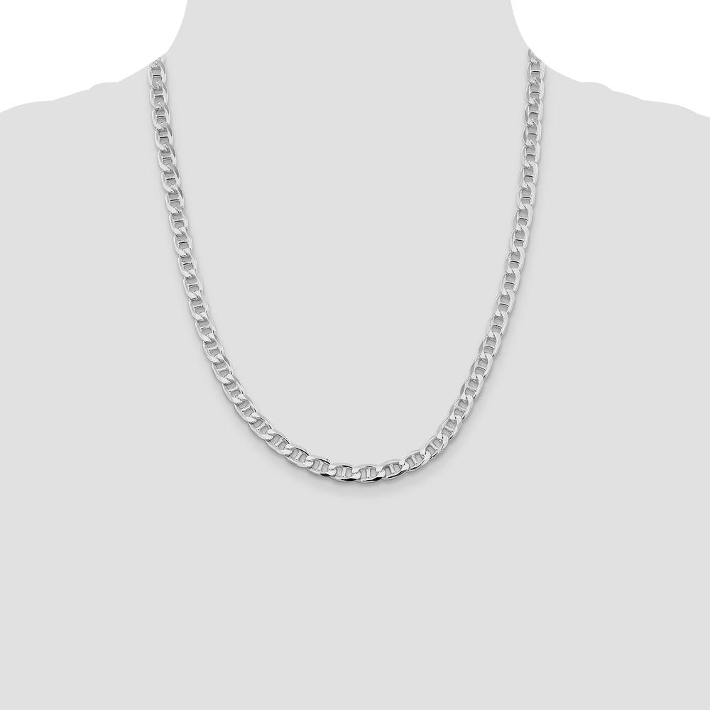 Sterling Silver Rhodium-Plated 6.5mm Diamond-Cut Anchor Curb Chain - 22" Length by Lumare Gioia