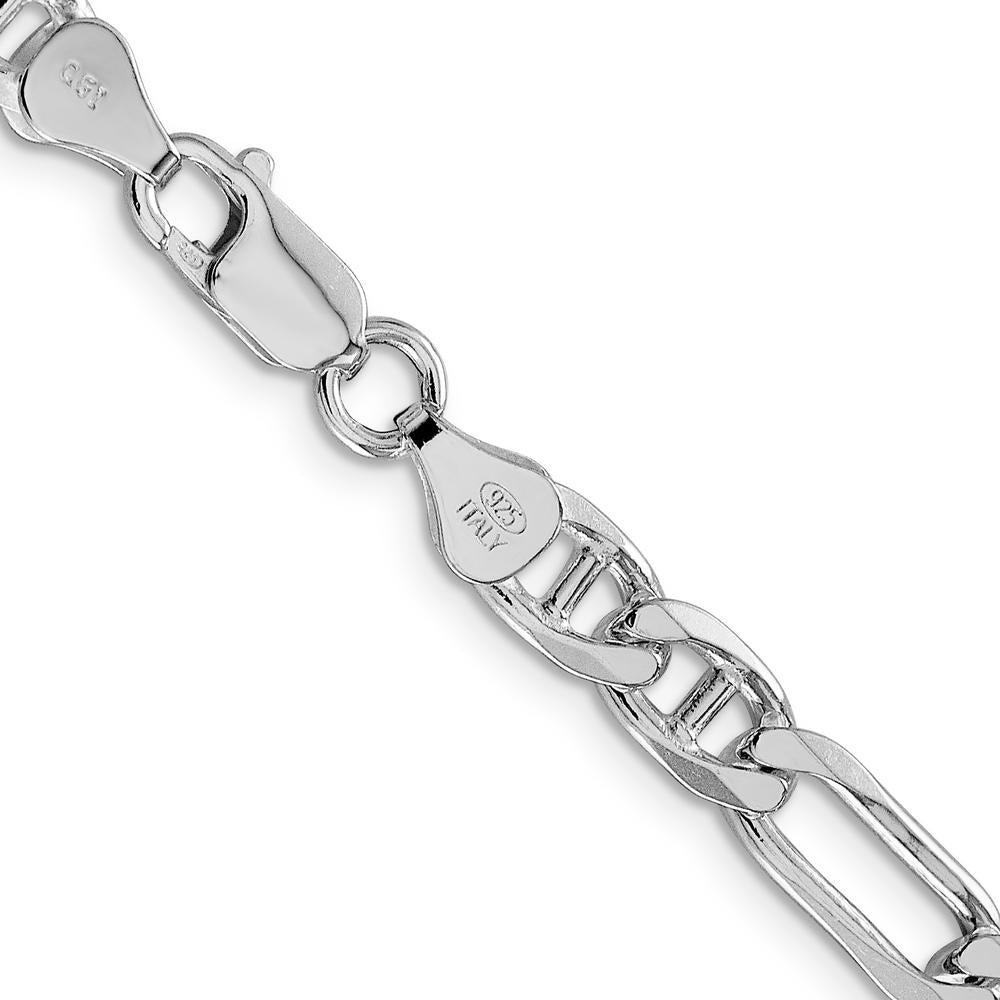 Sterling Silver Rhodium-Plated 6.5mm Figaro Anchor Chain Necklace - 20 Inches by Lumare Gioia