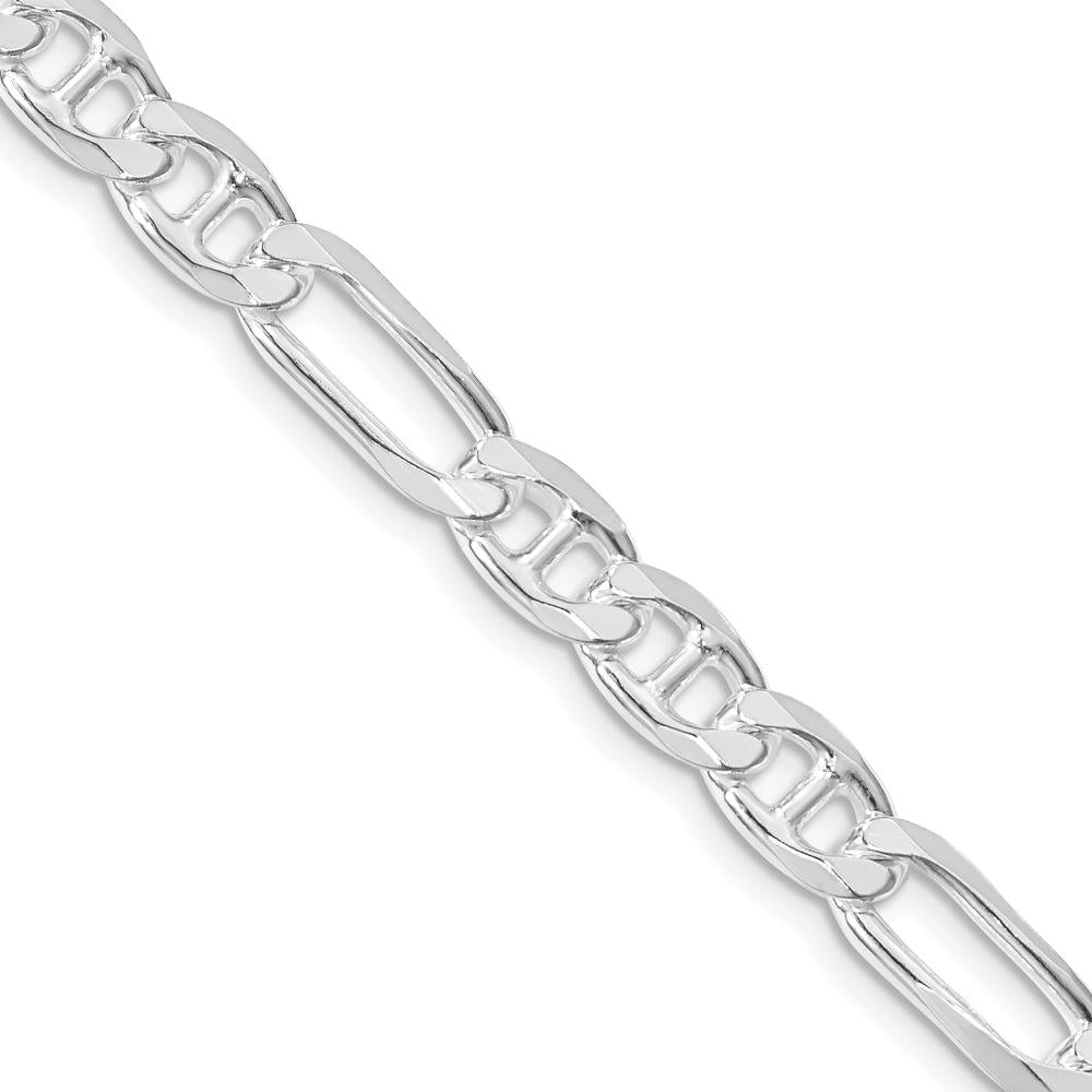 Sterling Silver Rhodium-Plated 6.5mm Figaro Anchor Chain Necklace - 22 Inch by Lumare Gioia