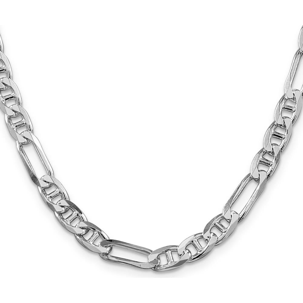 Sterling Silver Rhodium-Plated 6.5mm Figaro Anchor Chain Necklace - 22 Inch by Lumare Gioia