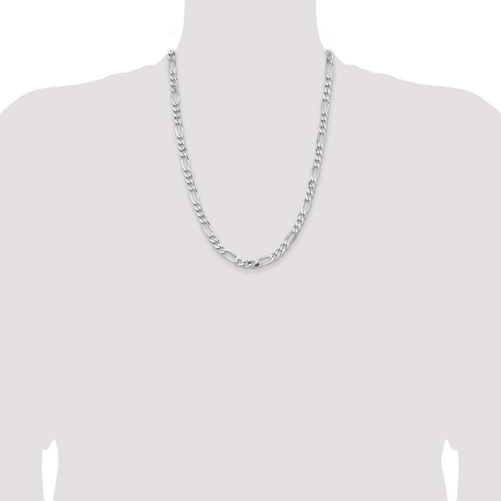 Sterling Silver Rhodium-Plated 6.5mm Figaro Chain - 24 Inch with Lobster Clasp by Lumare Gioia