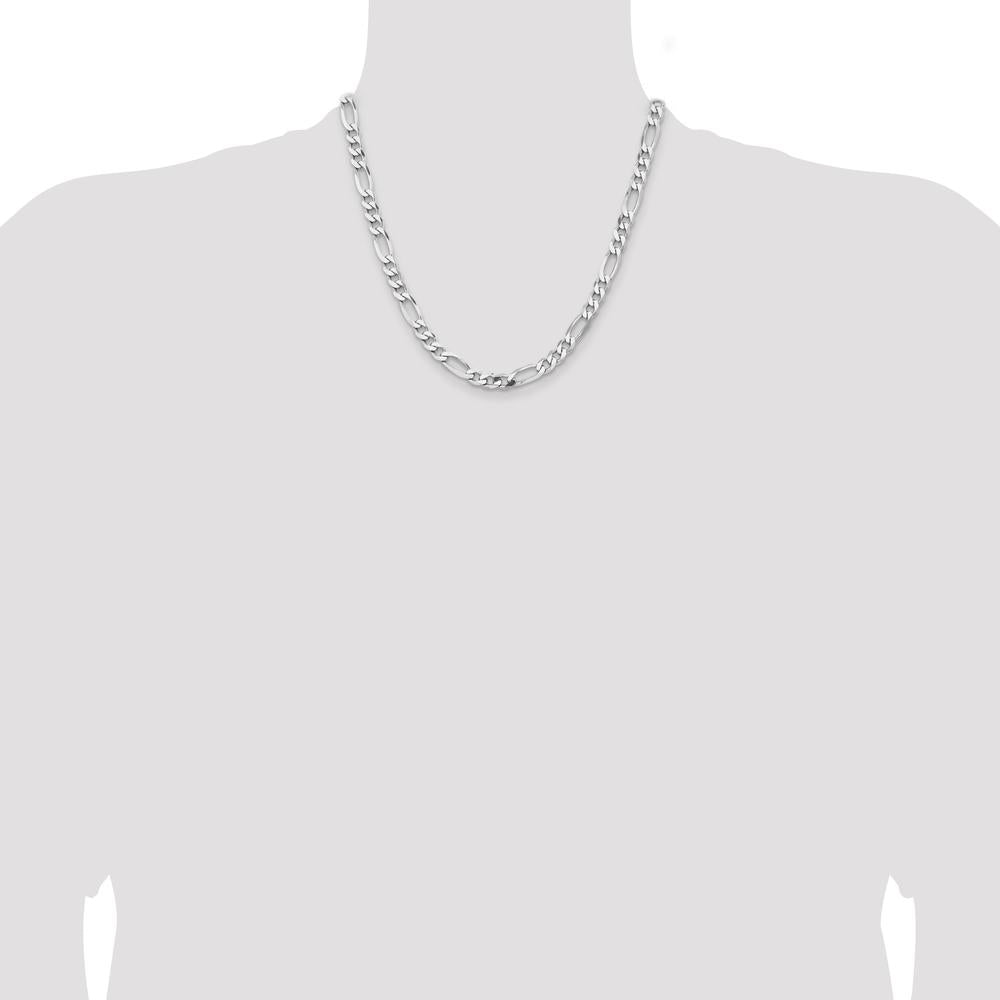 Sterling Silver Rhodium-Plated 6.5mm Figaro Chain Necklace - 20 Inches by Lumare Gioia