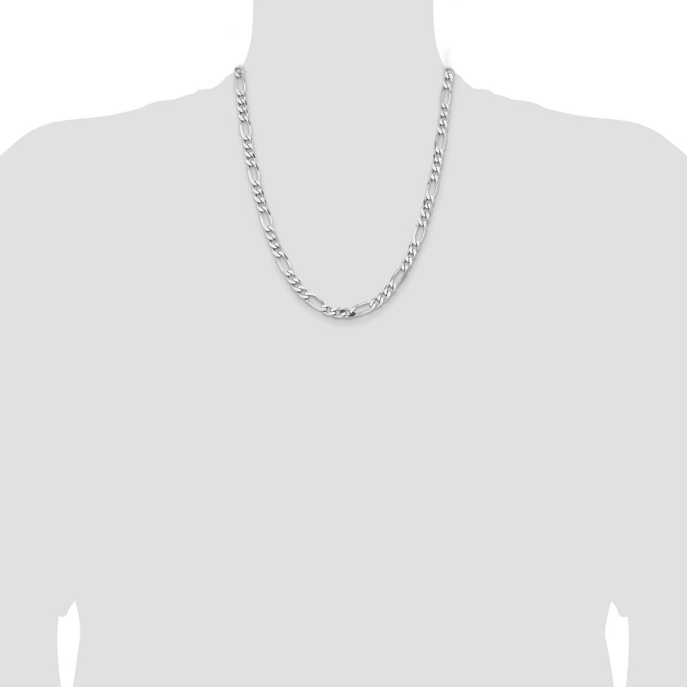 Sterling Silver Rhodium-Plated 6.5mm Figaro Chain Necklace - 22 inches by Lumare Gioia