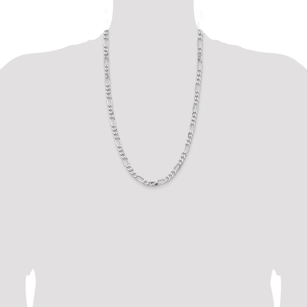 Sterling Silver Rhodium-Plated 6.5mm Figaro Chain Necklace - 26 Inches by Lumare Gioia