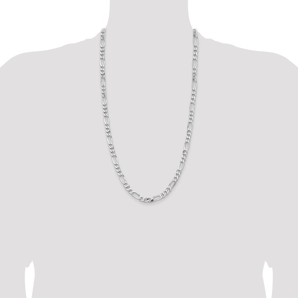 Sterling Silver Rhodium-Plated 6.5mm Figaro Chain Necklace - 28 Inches by Lumare Gioia