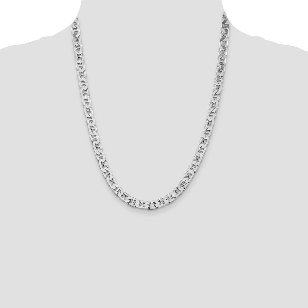 Sterling Silver Rhodium-Plated 6.5mm Flat Anchor Chain Necklace - 22 Inches by Lumare Gioia
