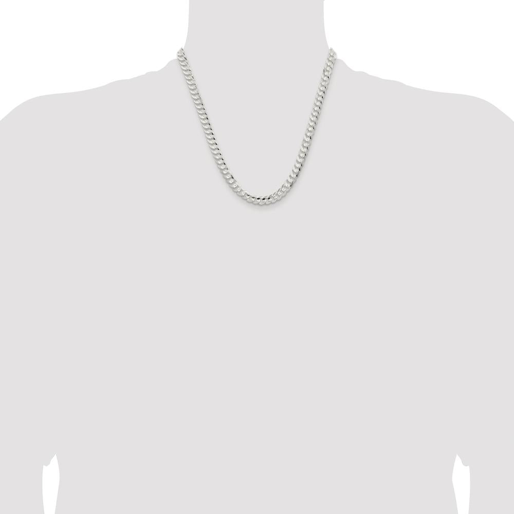 Sterling Silver Rhodium-Plated 6.75mm Concave Beveled Curb Chain - 20 Inches by Lumare Gioia