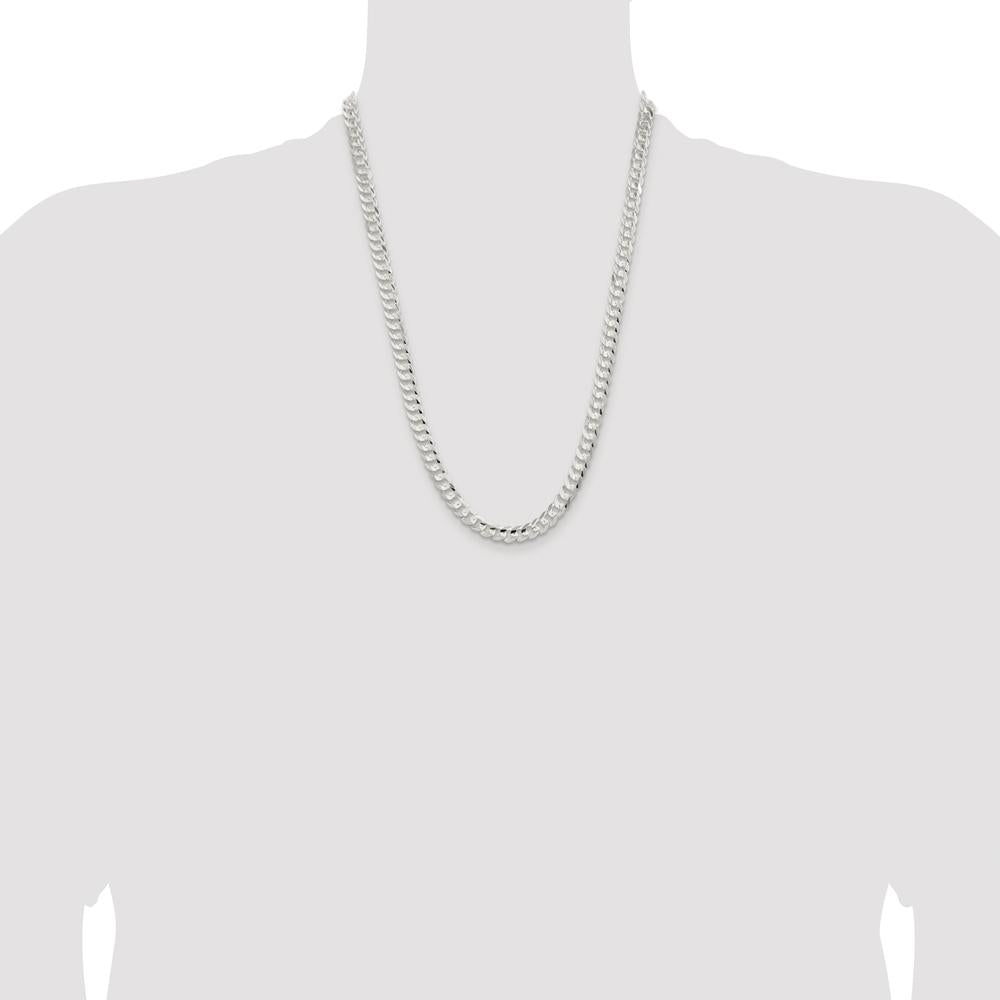 Sterling Silver Rhodium-Plated 6.75mm Concave Beveled Curb Chain - 24 inches by Lumare Gioia