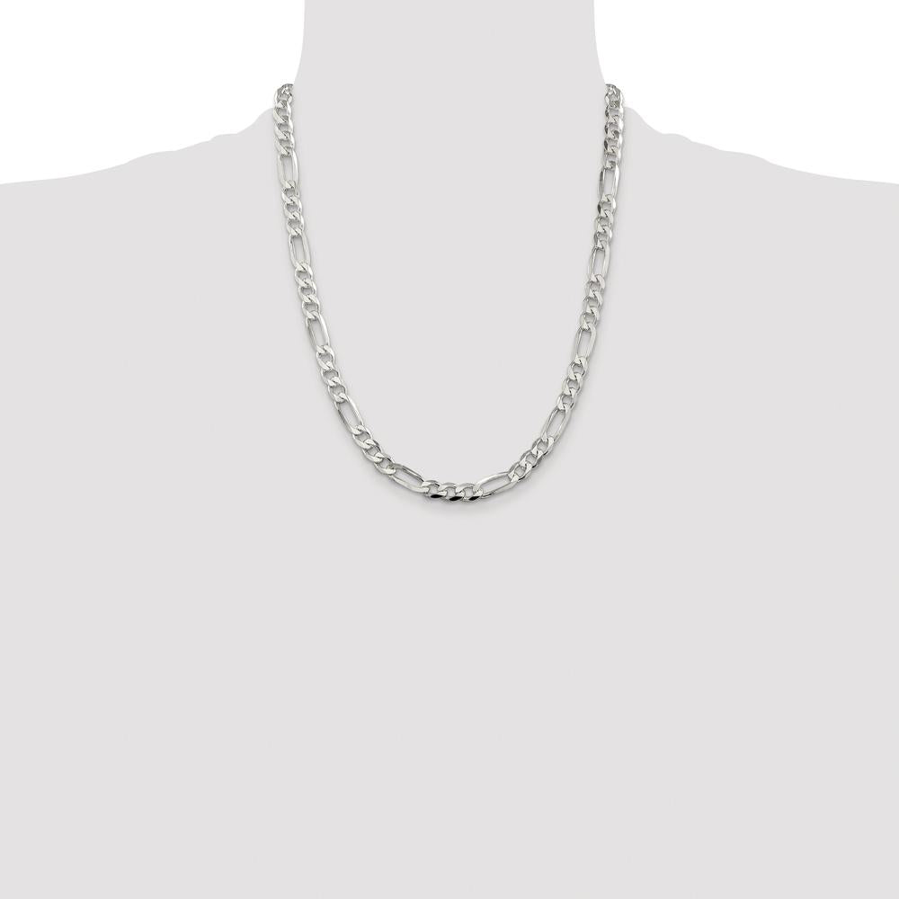 Sterling Silver Rhodium-Plated 6.75mm Flat Figaro Chain Necklace - 22 Inches by Lumare Gioia