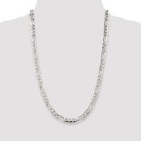 Sterling Silver Rhodium-Plated 6.75mm Pavé Flat Figaro Chain - 26 Inch by Lumare Gioia