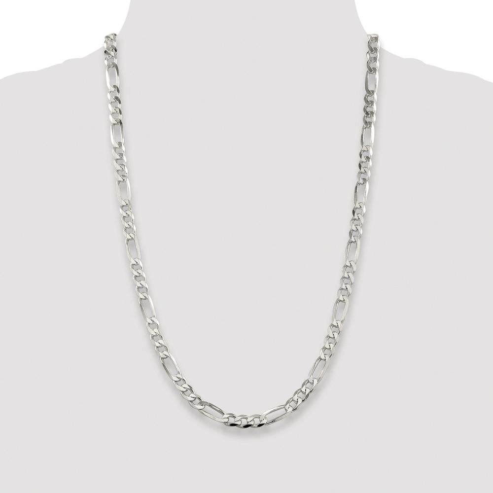 Sterling Silver Rhodium-Plated 6.75mm Pavé Flat Figaro Chain - 26 Inch by Lumare Gioia
