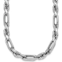 Sterling Silver Rhodium-Plated 7.00mm Figaro Rope Chain Necklace - 19.75" Length by Lumare Gioia