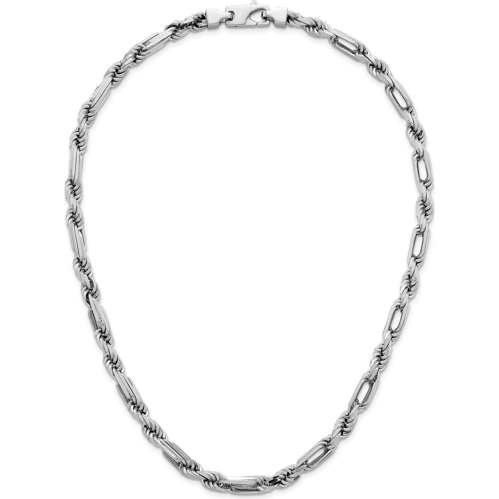 Sterling Silver Rhodium-Plated 7.00mm Figaro Rope Chain Necklace - 19.75" Length by Lumare Gioia
