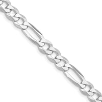 Sterling Silver Rhodium-Plated 7.0mm Flat Figaro Chain Necklace - 26" Lightweight Design by Lumare Gioia