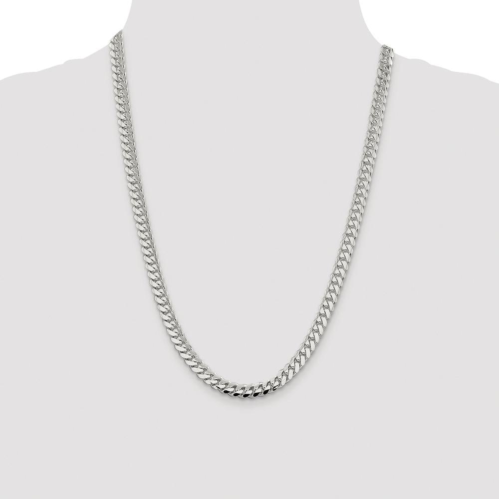 Sterling Silver Rhodium-Plated 7.0mm Polished Domed Curb Chain - 24 Inches by Lumare Gioia