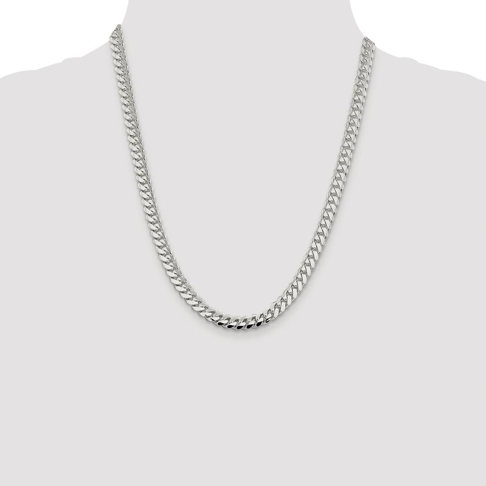 Sterling Silver Rhodium-Plated 7.0mm Polished Domed Curb Chain Necklace - 22 Inches by Lumare Gioia