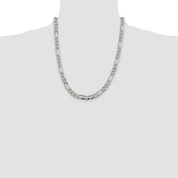 Sterling Silver Rhodium-Plated 7.25mm Flat Figaro Chain Necklace - 22 Inches Long by Lumare Gioia