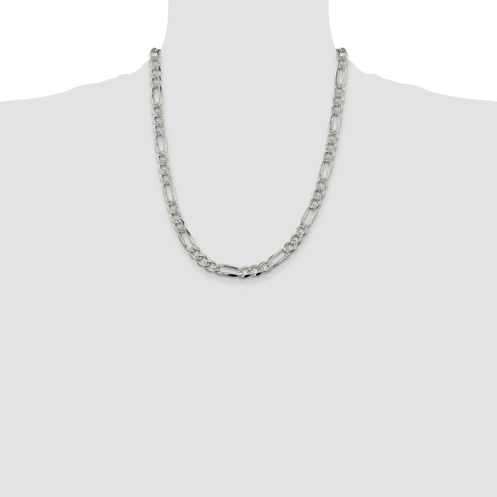 Sterling Silver Rhodium-Plated 7.25mm Flat Figaro Chain Necklace - 22 Inches Long by Lumare Gioia