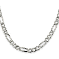 Sterling Silver Rhodium-Plated 7.25mm Pavé Flat Figaro Chain - 24 Inch Length by Lumare Gioia