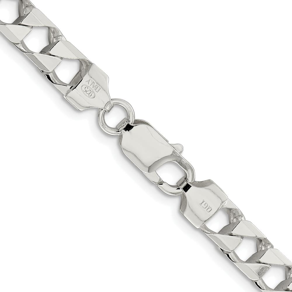 Sterling Silver Rhodium-Plated 7.2mm Diamond-Cut Square Curb Chain - 26 inches by Lumare Gioia