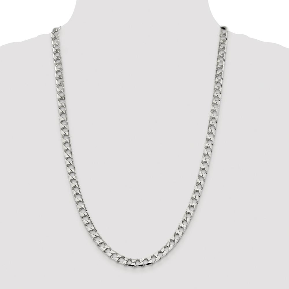 Sterling Silver Rhodium-Plated 7.2mm Diamond-Cut Square Curb Chain - 26 inches by Lumare Gioia