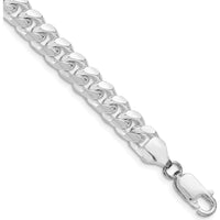 Sterling Silver Rhodium-Plated 7.35mm Diamond-Cut Curb Chain Bracelet - 8 inches by Lumare Gioia
