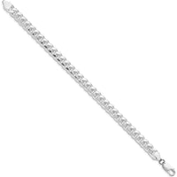 Sterling Silver Rhodium-Plated 7.35mm Diamond-Cut Curb Chain Bracelet - 8 inches by Lumare Gioia