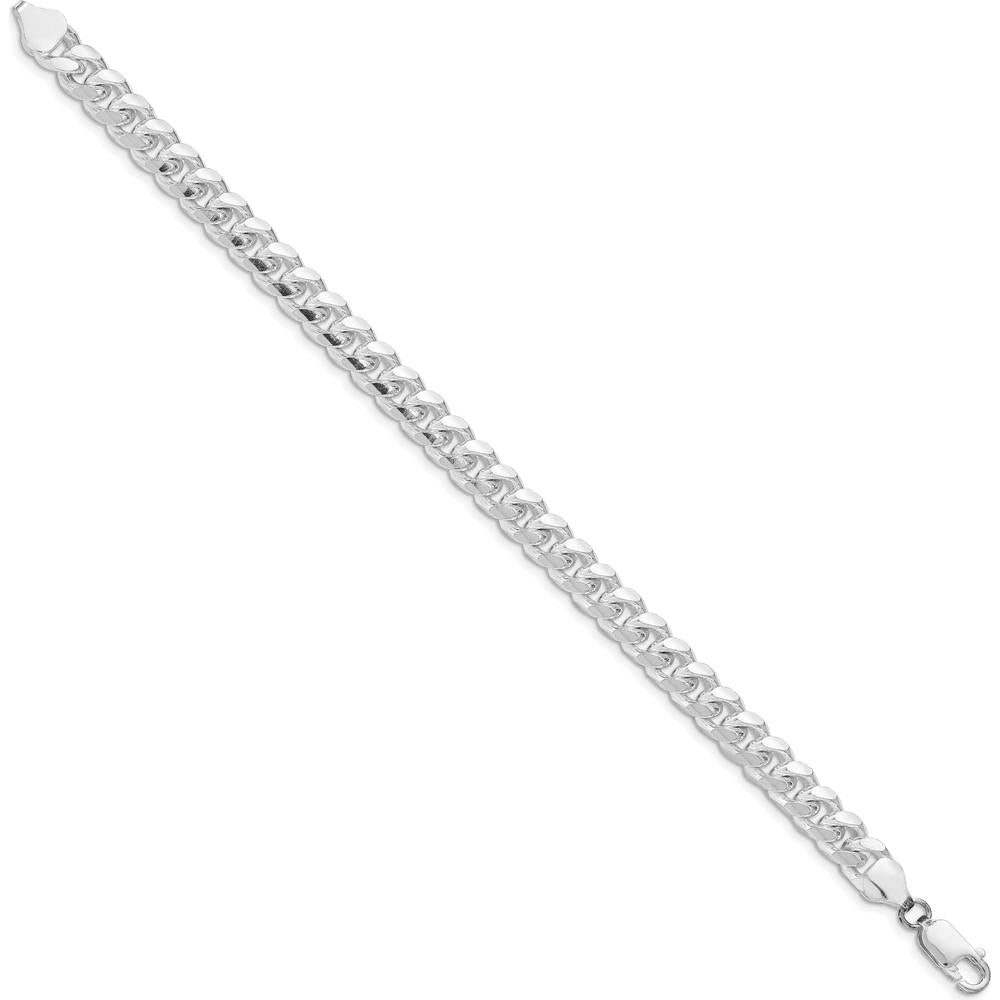 Sterling Silver Rhodium-Plated 7.35mm Diamond-Cut Curb Chain Bracelet - 8 inches by Lumare Gioia