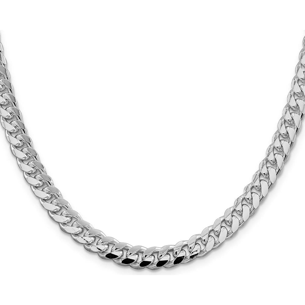 Sterling Silver Rhodium-Plated 7.35mm Diamond-Cut Curb Chain Necklace - 26 Inches by Lumare Gioia