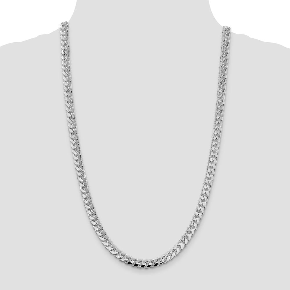 Sterling Silver Rhodium-Plated 7.35mm Diamond-Cut Curb Chain Necklace - 26 Inches by Lumare Gioia