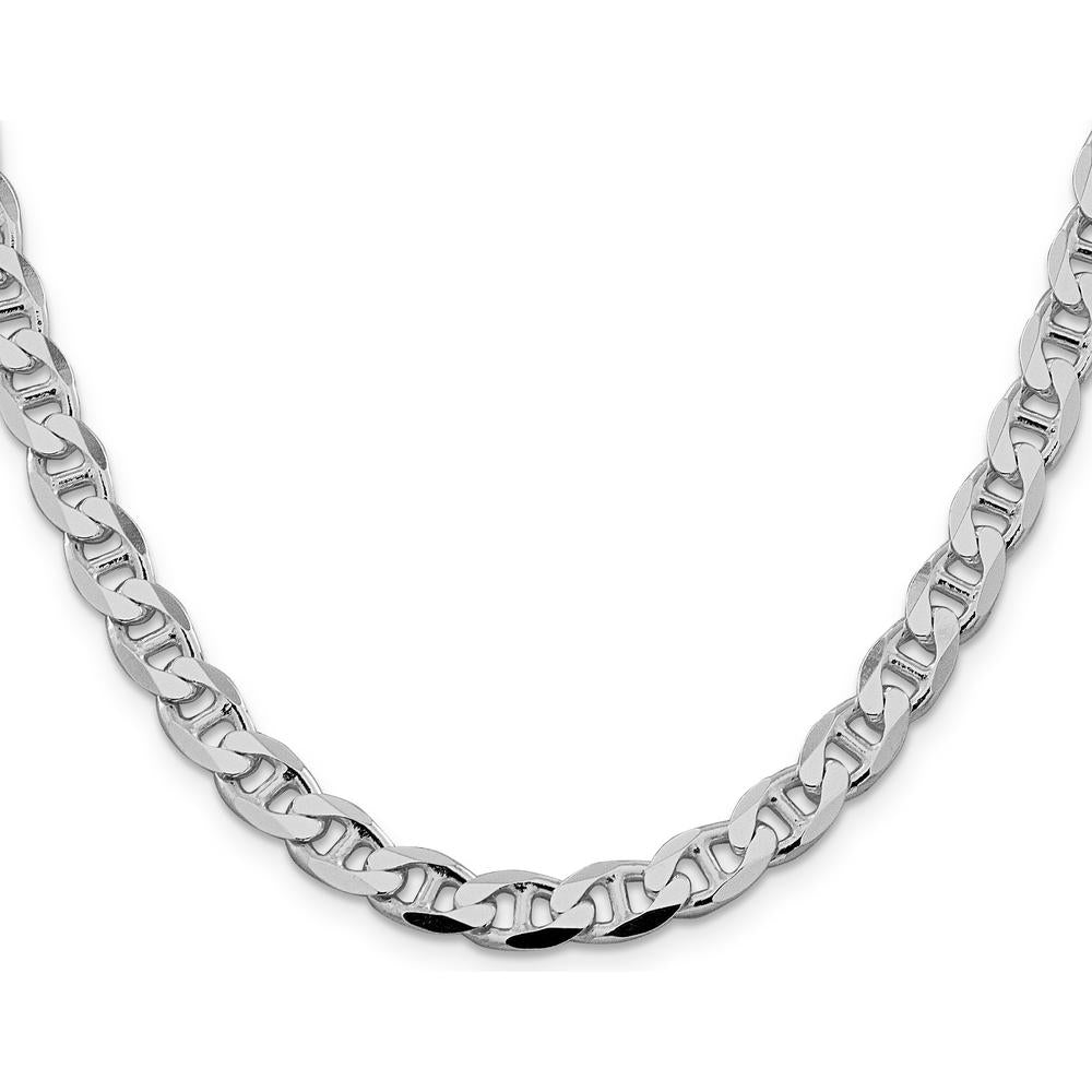 Sterling Silver Rhodium-Plated 7.4mm Diamond-Cut Flat Anchor Curb Chain - 20" Length by Lumare Gioia