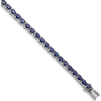 Sterling Silver Rhodium-Plated 7.5-inch Tennis Bracelet with Oval Blue Sapphires - 0.155 Carat Total Sapphire Weight by 0