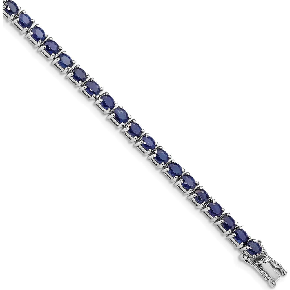 Sterling Silver Rhodium-Plated 7.5-inch Tennis Bracelet with Oval Blue Sapphires - 0.155 Carat Total Sapphire Weight by 0