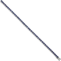 Sterling Silver Rhodium-Plated 7.5-inch Tennis Bracelet with Oval Blue Sapphires - 0.155 Carat Total Sapphire Weight by 0