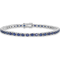 Sterling Silver Rhodium-Plated 7.5-inch Tennis Bracelet with Oval Blue Sapphires - 0.155 Carat Total Sapphire Weight by 0