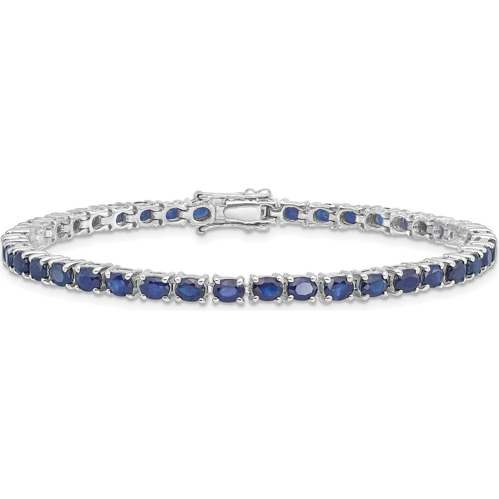 Sterling Silver Rhodium-Plated 7.5-inch Tennis Bracelet with Oval Blue Sapphires - 0.155 Carat Total Sapphire Weight by 0