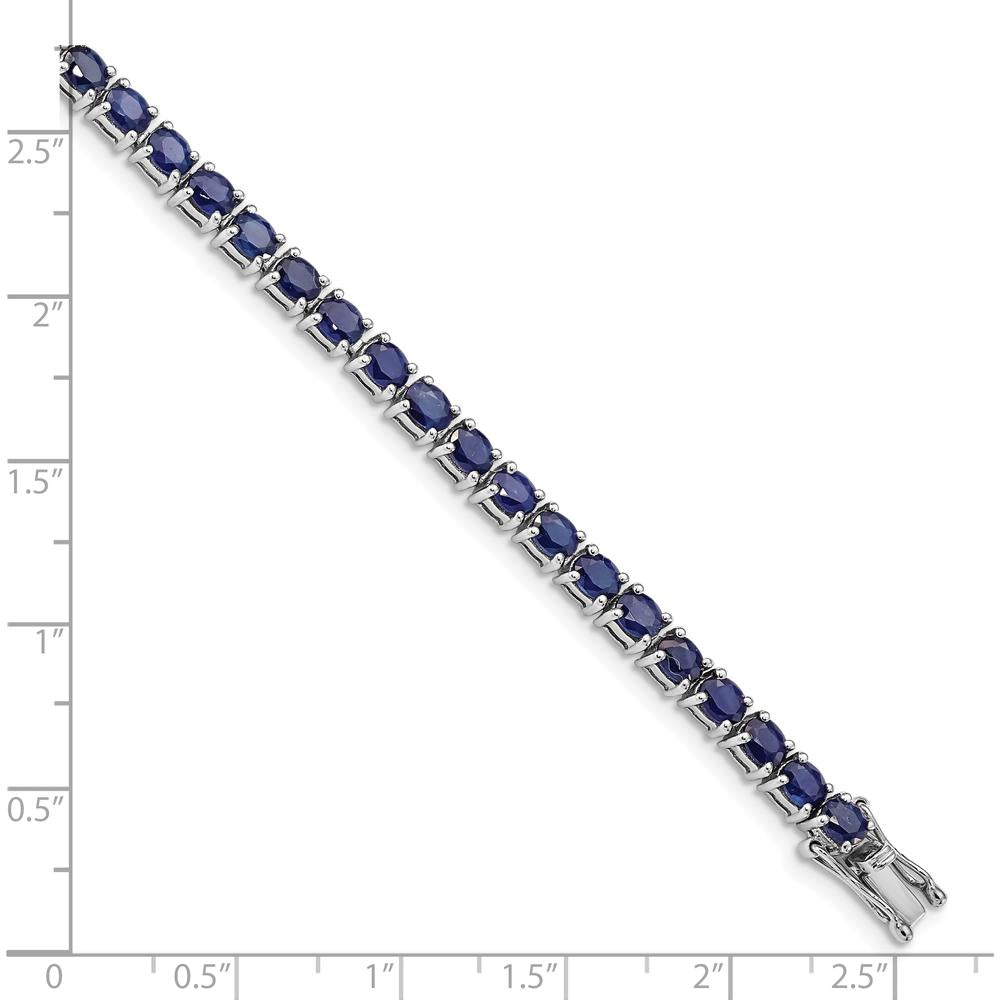 Sterling Silver Rhodium-Plated 7.5-inch Tennis Bracelet with Oval Blue Sapphires - 0.155 Carat Total Sapphire Weight by 0