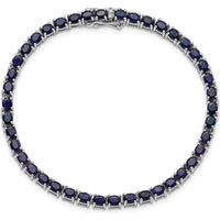 Sterling Silver Rhodium-Plated 7.5-inch Tennis Bracelet with Oval Blue Sapphires - 0.155 Carat Total Sapphire Weight by 0