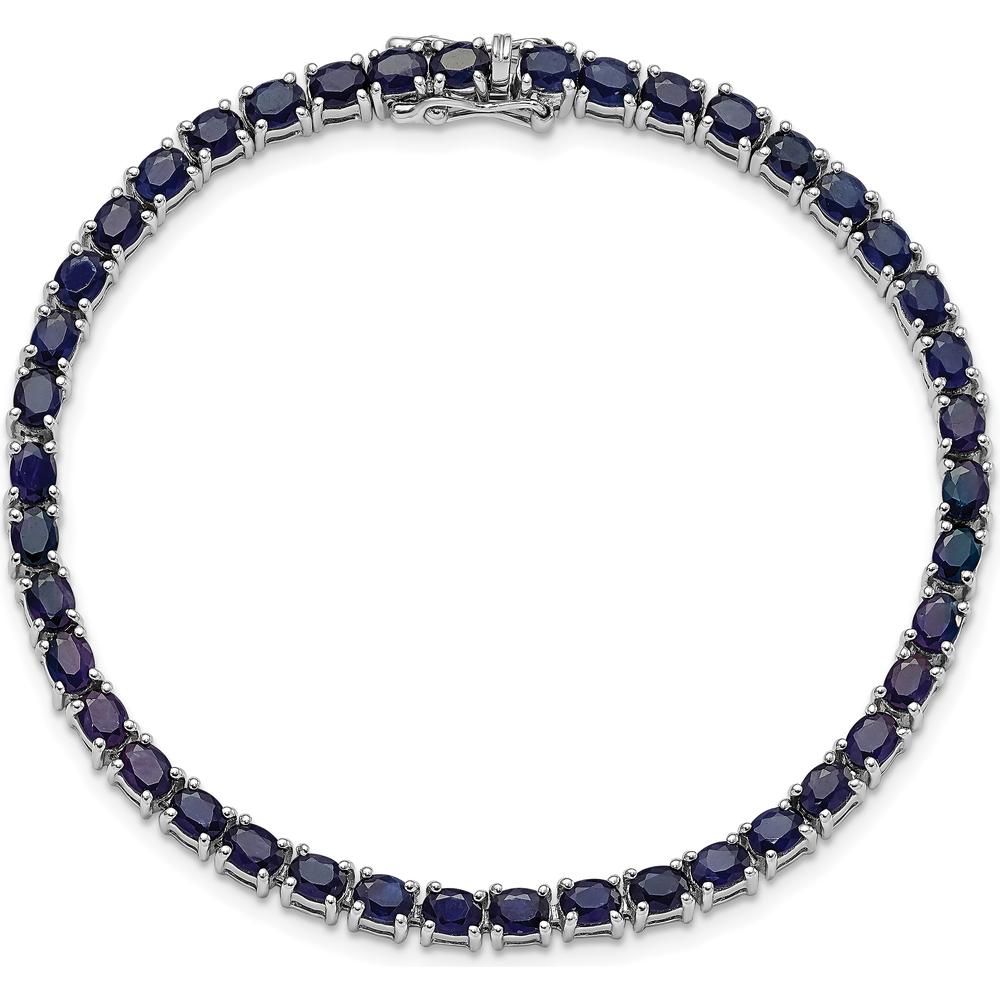Sterling Silver Rhodium-Plated 7.5-inch Tennis Bracelet with Oval Blue Sapphires - 0.155 Carat Total Sapphire Weight by 0