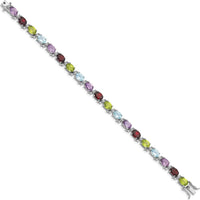 Sterling Silver Rhodium-Plated 7.5" Multi-Gemstone Bracelet with Oval Amethysts, Garnets, Sky Blue Topaz, and Peridot - 15.5 Carat Total Gemstone Weight by Lumare Gioia